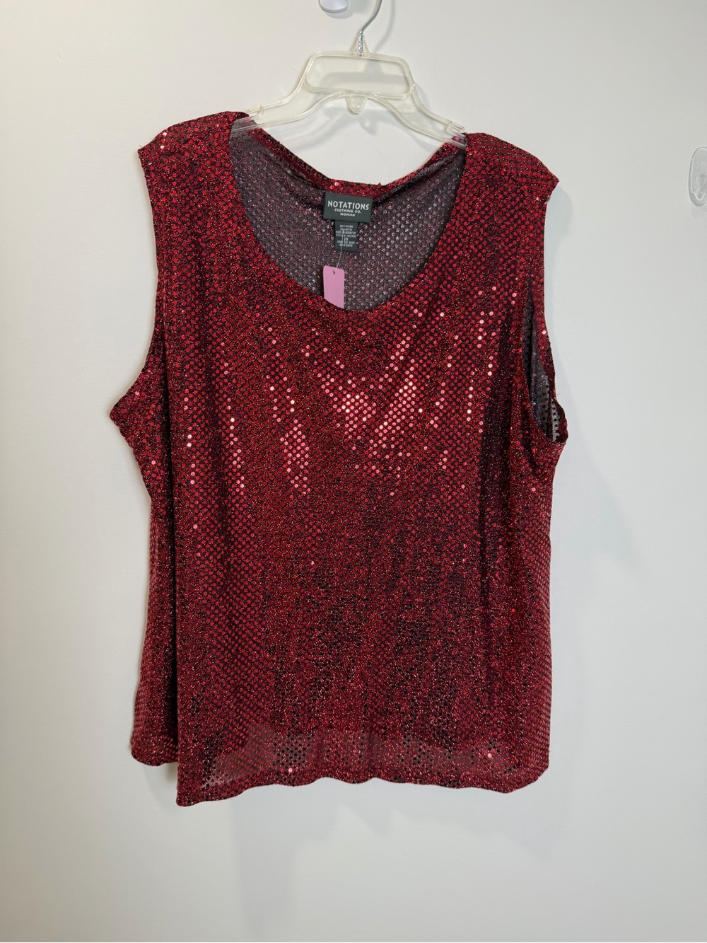 Notations Woman 2X Red Sequin Sleeveless Party Top Sparkly Holiday Glam